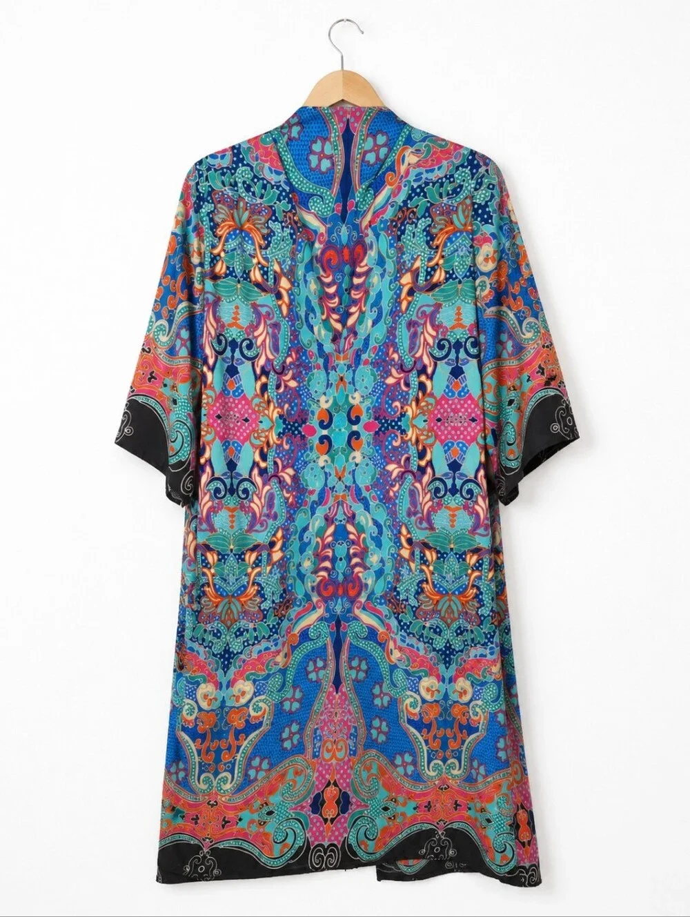 BOHO Paisley Kimono Robe One Size | Beach Cover Up | Bohemian Duster Cardigan | - Picture 2 of 7